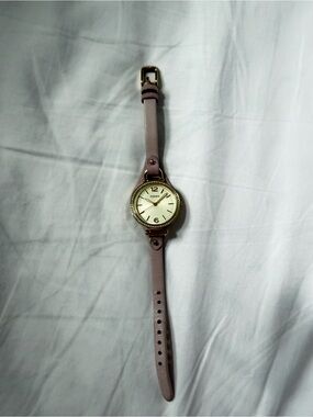 Fossil Pink Leather Crystal Watch | Rose Gold Tone Genuine Leather Watch
